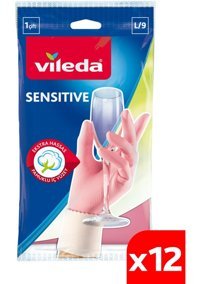 Vileda Sensitive Pembe Large 12 Çift Bulaşık Eldiveni