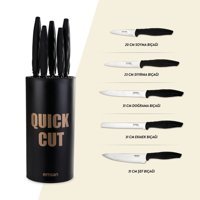 Emsan Quick Cut 20-23-31-31-31 cm Plastik Saplı Paslanmaz Çelik 5 Parça Standlı Mutfak Bıçak Seti