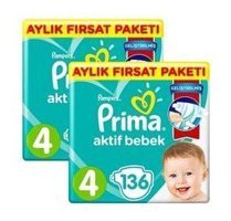 Prima Aktif Bebek 4 Numara Bantlı Bebek Bezi 2x136 Adet