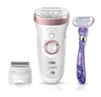 Braun Silk-Epil 9 9870 SensoSmart Tüm Vücut Kaş Koltuk Altı Bacak için 40 Cımbızlı 8 Başlıklı Kablosuz Işıklı Islak Kuru Epilatör Rose