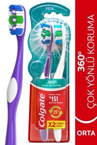 Colgate 360 Komple Orta Manuel Yetişkin Diş Fırçası Beyaz-Mor 2'li