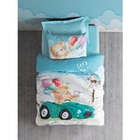 Cotton Box Junior Buddy Mavi Pamuk 160x220 cm Çarşaflı Lastikli Ayıcık Tek Kişilik Nevresim Takımı Mavi