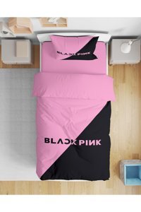 Erays Home Black Pink Pamuk 160x220 cm Çarşafsız Tek Kişilik Nevresim Takımı Pembe-Siyah