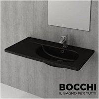 Bocchi Tao Arch Etajerli 1020-004-0126 Klasik Tekli 86 cm Seramik Tezgah Üstü Dikdörtgen Lavabo Mat Siyah