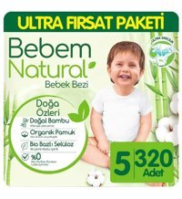 Bebem Natural Ultra Fırsat Paketi 5 Numara Organik Bantlı Bebek Bezi 320 Adet