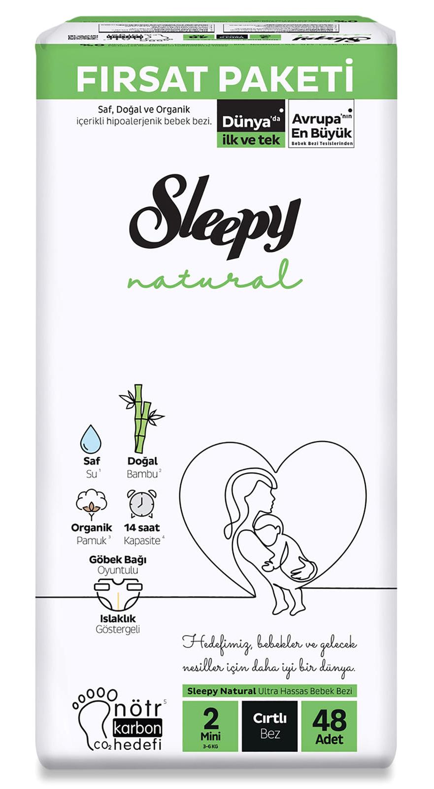 Sleepy Natural 2 Numara Organik Cırtlı Bebek Bezi 48 adet