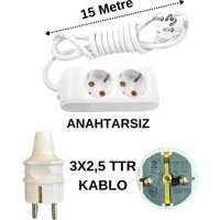 Avarson 3x2.5 TTR 3500 W Topraklı 2'li 15 m Uzatma Kablosu Beyaz