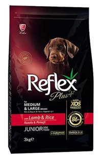 Reflex Plus Junior Kuzu Etli Pirinçli Büyük Orta Irk Yavru Köpek Maması 3 kg