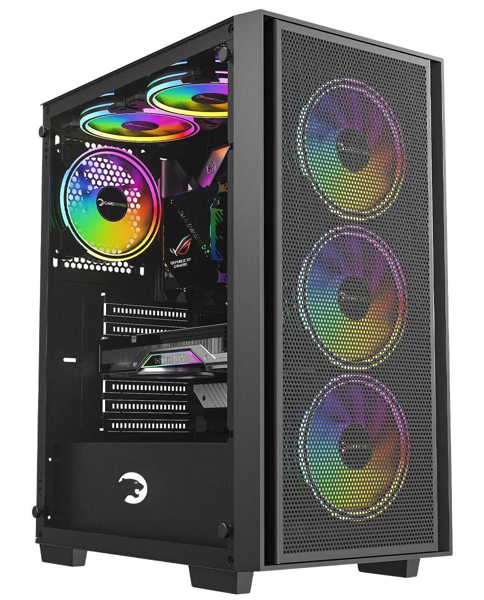 Gamepower Flex RGB Mesh Sıvı Soğutmalı 4 Fanlı Siyah Dikey Kullanım ATX Oyuncu Bilgisayar Kasası