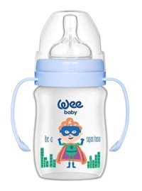 Wee Baby 137 Polipropilen Gaz Yapmayan Antikolik Yenidoğan Yavaş Akışlı Kulplu 0-6 Ay Desenli Mavi Biberon 150 ml