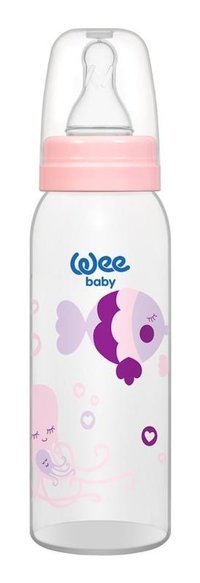 Wee Baby 852 Polipropilen Yenidoğan Yavaş Akışlı Kulpsuz 0-6 Ay Desenli Pembe Biberon 250 ml