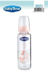 Babytime Polipropilen Yenidoğan Yavaş Akışlı Kulpsuz 0-6 Ay Desenli Pembe Biberon 250 ml