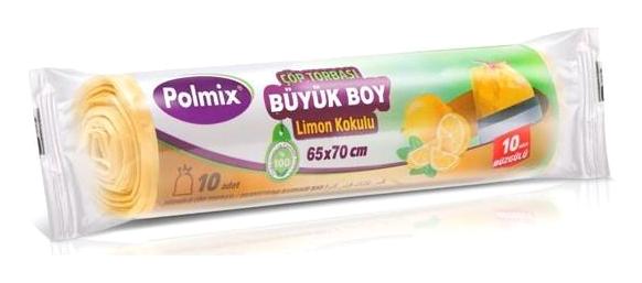 Polmix Limon Kokulu Büzgülü Büyük Boy 65x70 cm Çöp Poşeti 10x30 Adet Sarı