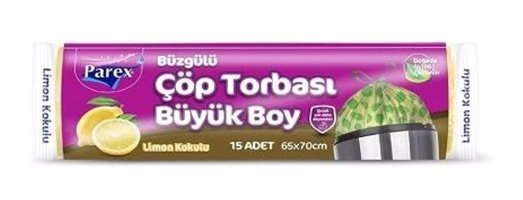 Parex Limon Kokulu Büzgülü Büyük Boy 65x70 cm Çöp Poşeti 2x15 Adet Sarı