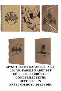 Mynote Batman B5 Kareli Spiralli Orta Boy Çok Renkli 5'li Set Not Defteri