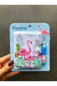 Zetmoda Flamingo Kalemli A7 Çizgili Çıtçıtlı Küçük Boy Beyaz Set Not Defteri