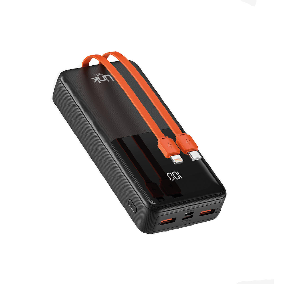 Linktech PC20 20000 mAh Dijital Göstergeli USB Type C Çoklu Bağlantı Kablolu Powerbank Siyah