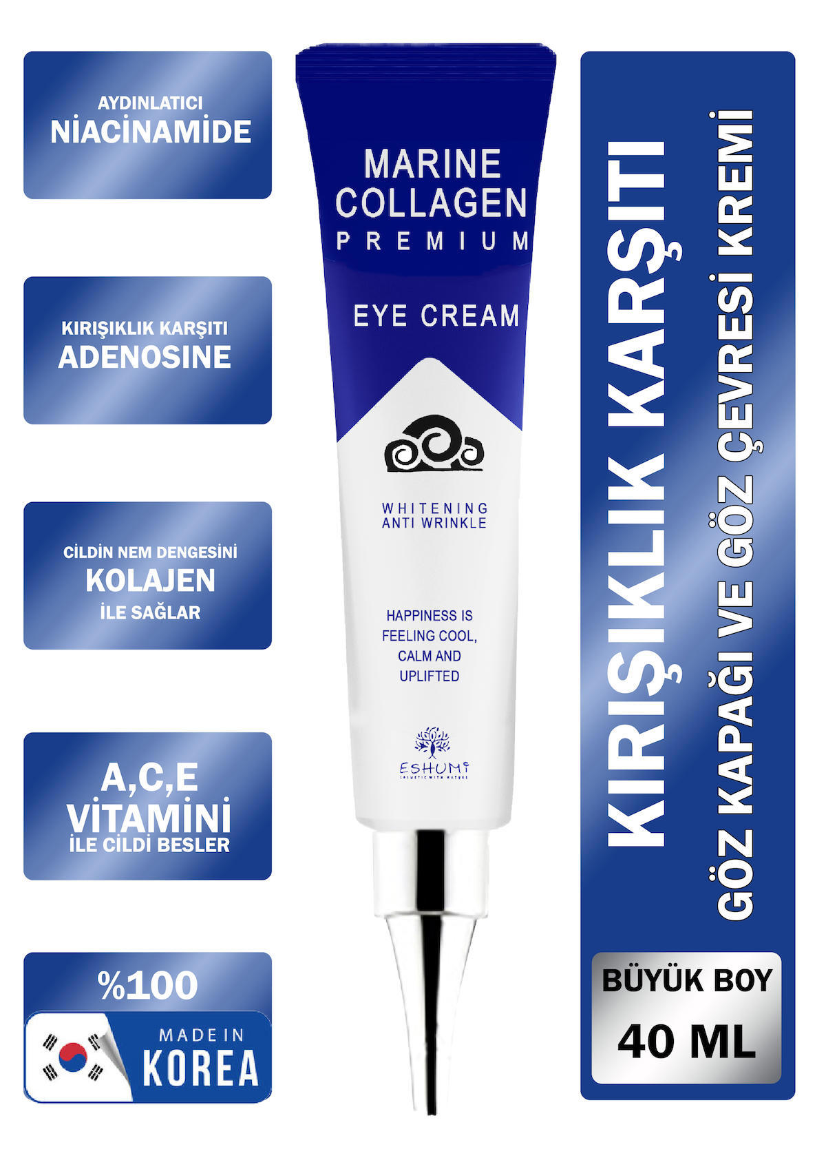 Eshumi Korean Saf Collagen ve Niasinamid İçerir Tüm Ciltler İçin Göz Çevresi Krem Tüp 40 ml