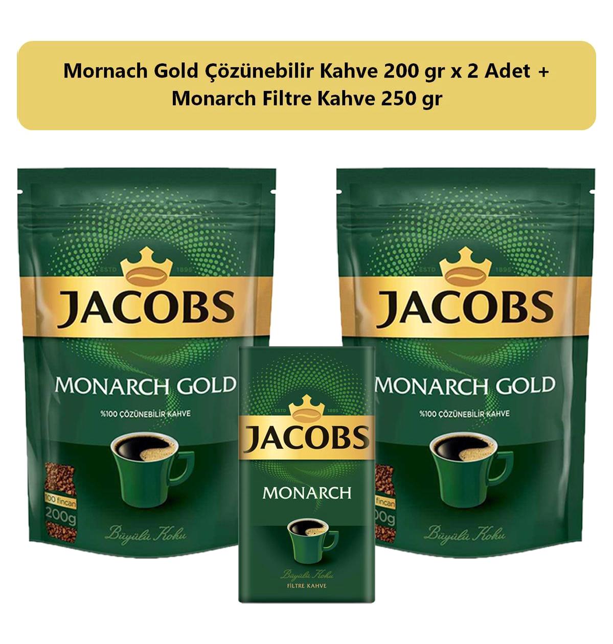 Jacobs Monarch Gold Paket Granül Kahve 2x200 gr + Jacobs Monarch Filtre Kahve 250 gr