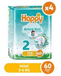 Happy Mini 2 Numara Bantlı Bebek Bezi 4x60'lı