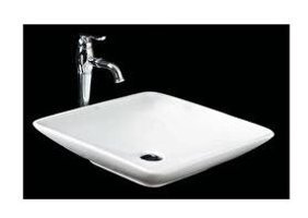 Lena E-4611 Klasik Tekli 40 cm Mermer Tezgah Üstü Kare Lavabo Beyaz