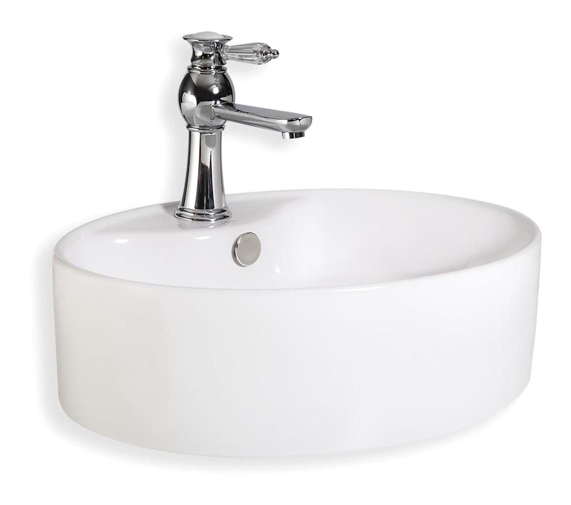 Lena E-5031 Klasik Tekli 52 cm Porselen Tezgah Üstü Oval Lavabo Beyaz