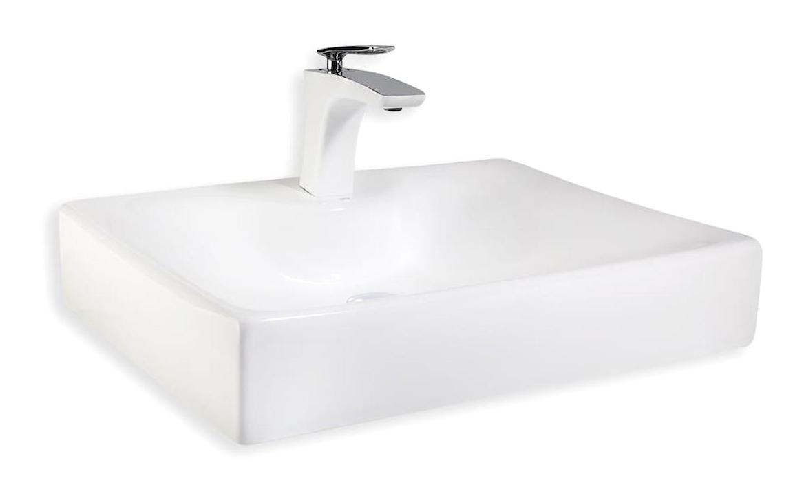 Lena E-5174 Klasik Tekli 55 cm Porselen Tezgah Üstü Dikdörtgen Lavabo Beyaz