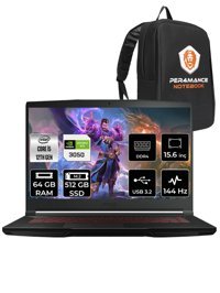 MSI Thin GF63 12UC-877XTR Harici GeForce RTX 3050 Intel Core i5 12450H 64 GB Ram 512 GB SSD 15.6 inç Full HD FreeDos Oyuncu Laptop + PER4 Çanta