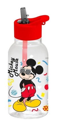 Solmazer Mickey Mouse Pipetli Şeffaf Okul Çocuk Matara 460 ml