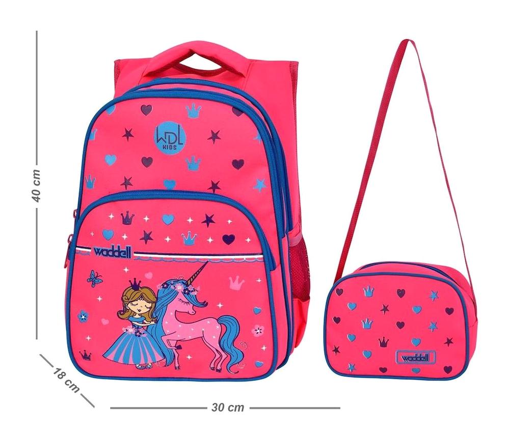 Waddell 3198 Unicorn Hayvan 3 Gözlü Pembe İlkokul Unisex Sırt Çantası + Beslenme Çantası