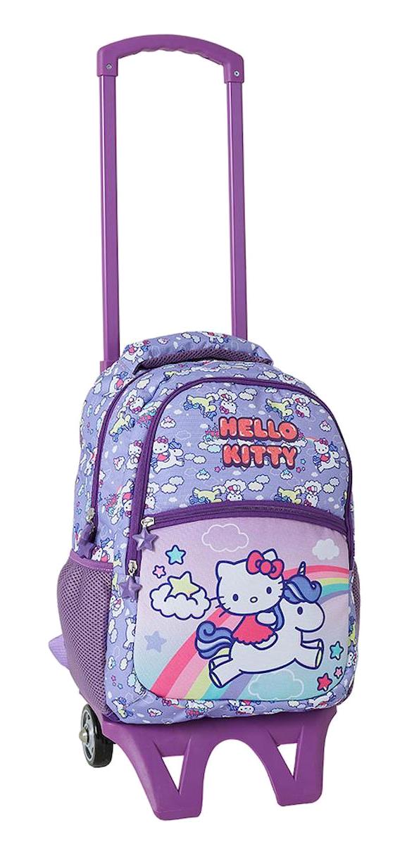 OBM 2216 Hello Kitty Tekerlekli 3 Gözlü Mor İlkokul Kız Çocuk Çekçekli Çantası