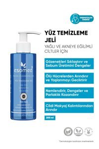 Esomed Özel Formül Akneli ve Yağlı Ciltler İçin Su Bazlı Yüz Temizleme Jeli 200 ml