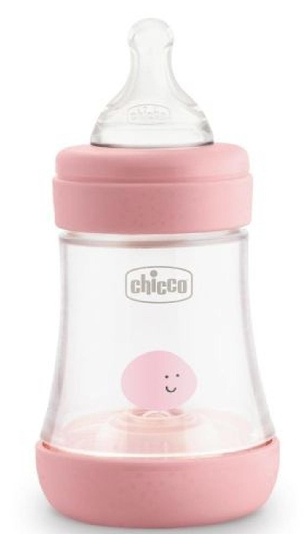 Chicco Perfect5 Polipropilen Gaz Yapmayan Antikolik Yenidoğan Yavaş Akışlı 0+ Ay Desenli Pembe Damaklı Biberon 150 ml