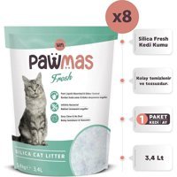 Pawmas Fresh Kokulu Topaklanan İnce Taneli Kristal Kedi Kumu 8x3.4 lt