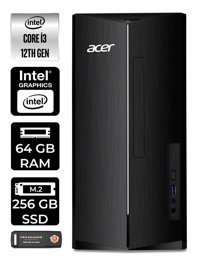 Acer Aspire TC1760 DT.BHUEM.004 Dahili Intel UHD Graphics Intel Core i3 12100 64 GB Ram 256 GB SSD Tower FreeDos Masaüstü Bilgisayar + PER4 BELLEK