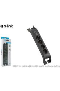 S-Link Spg3041 4'lü Soket 2 metre 2'li USB Kablolu Tekli 900 J Akım Korumalı Priz