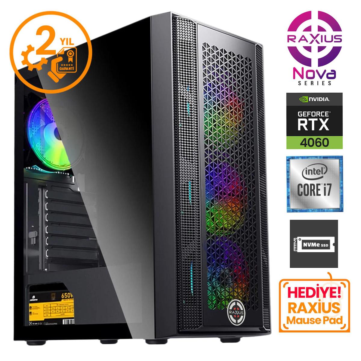 Raxius Nova G1 İ7 4060-17F11F Harici GeForce RTX 4060 Intel Core i7 11700F 64 GB Ram 2 TB SSD Tower FreeDos Masaüstü Bilgisayar