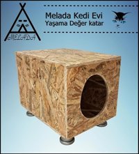 Melada 40x40x40 cm Dikdörtgen Su Geçirmez Dış Mekan Kedi Evi Ahşap Rengi