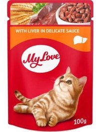 My Love Pouch Ciğer Parça Etli-Soslu Yaş Kedi Maması 24x100 gr