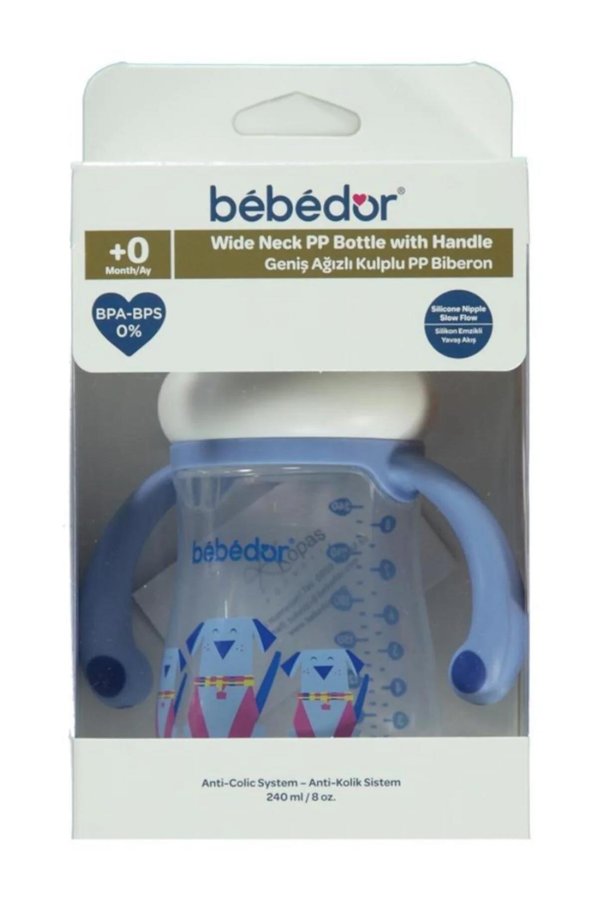 Bebedor 99322 Polipropilen Kulplu 6+ Ay Desenli Şeffaf Damaklı Biberon Seti 250 ml