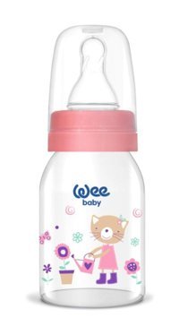 Wee Baby 877 Cam Antikolik Yavaş Akışlı 0-6 Ay Desenli Pembe Damaklı Biberon Seti 125 ml