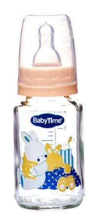 Babytime Bt074 Cam Antikolik Yavaş Akışlı 0-18 Ay Desenli Bej Bej Damaklı Biberon Seti 125 ml