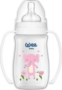 Wee Baby Klasik Polipropilen Antikolik Yavaş Akışlı Kulplu 0-6 Ay Desenli Pembe Damaklı Biberon Seti 250 ml