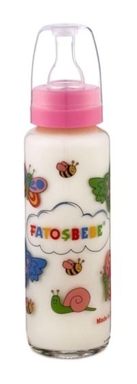 Fatoş Bebe Cam Yavaş Akışlı 0-6 Ay Desenli Pembe Damaklı Biberon Seti 250 ml