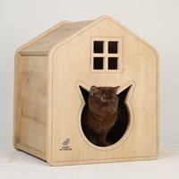 Woofy Catsy 17A Kare İç Mekan Kedi Evi Ahşap Rengi