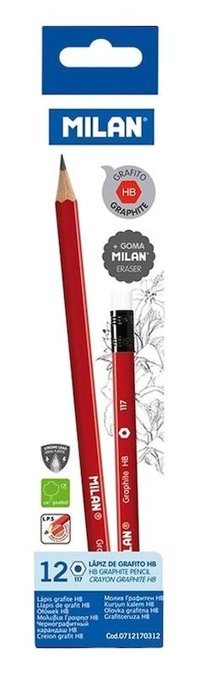 Milan 712170312 Graphite 12'li Silgili Altıgen Siyah HB Kurşun Kalem Seti