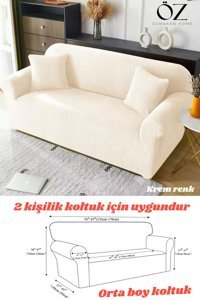 Özmakan Polyester Likralı Jakarlı Süngersiz Çizgili Giydirmeli Bej Tekli Koltuk Örtüsü 130x170 cm