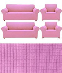 E Bahar Polyester Likralı Jakarlı Süngersiz Armürlü Giydirmeli Pembe Sekizli Koltuk Örtüsü 180x230 cm