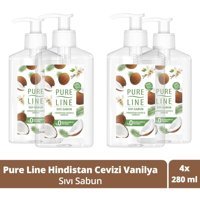 Pure Line Hindistan Cevizi-Vanilyalı Alkolsüz Antibakteriyel Nemlendiricili Vegan 4'lü 280 ml Sıvı Sabun