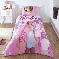 Taç Pamuk 160x220 cm Lastikli Barbie Tek Kişilik Nevresim Takımı Pembe